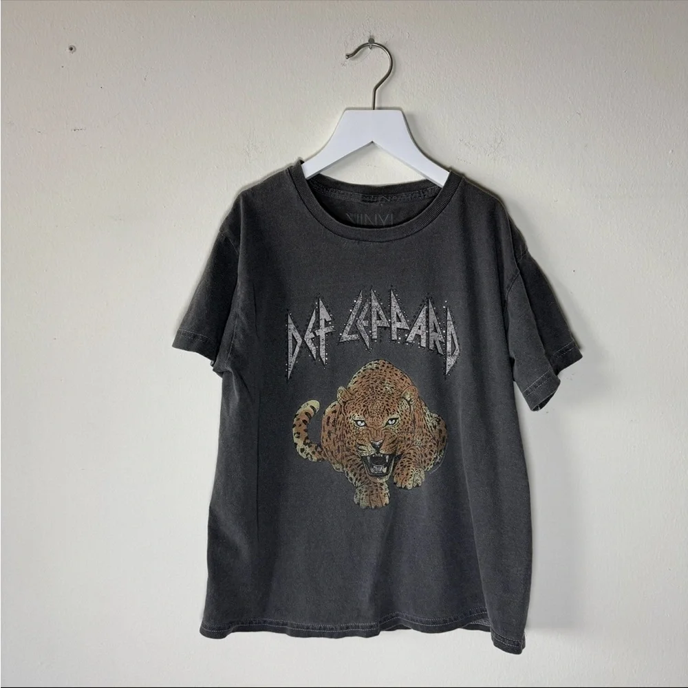 Vinyl Icons Def Leapord Gray Band Tee - M - Picture 1 of 4